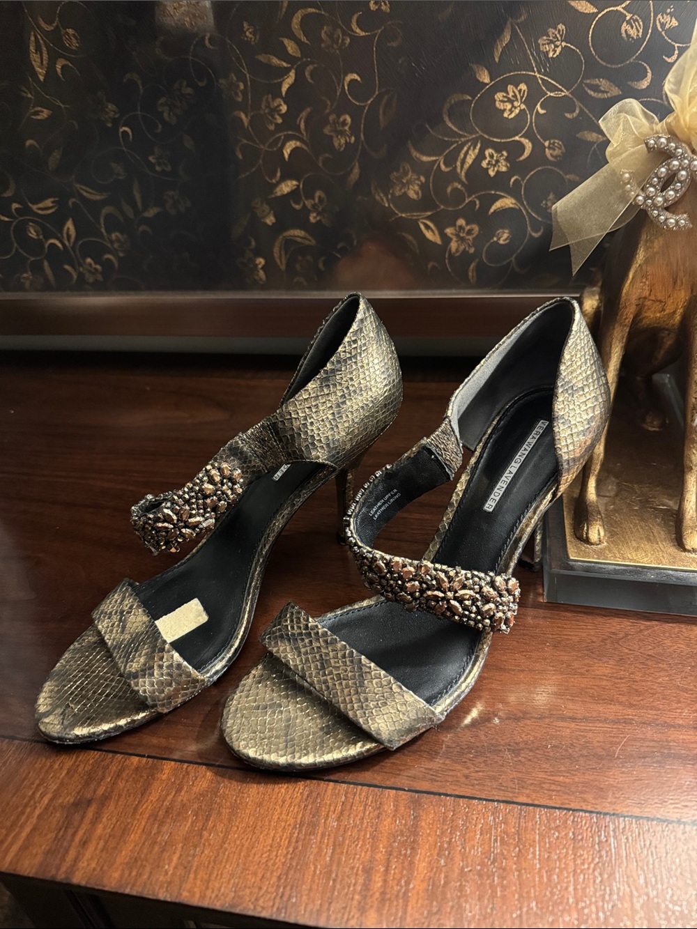 Vera Wang Metallic Bronze Beaded Evening Sandals - Women